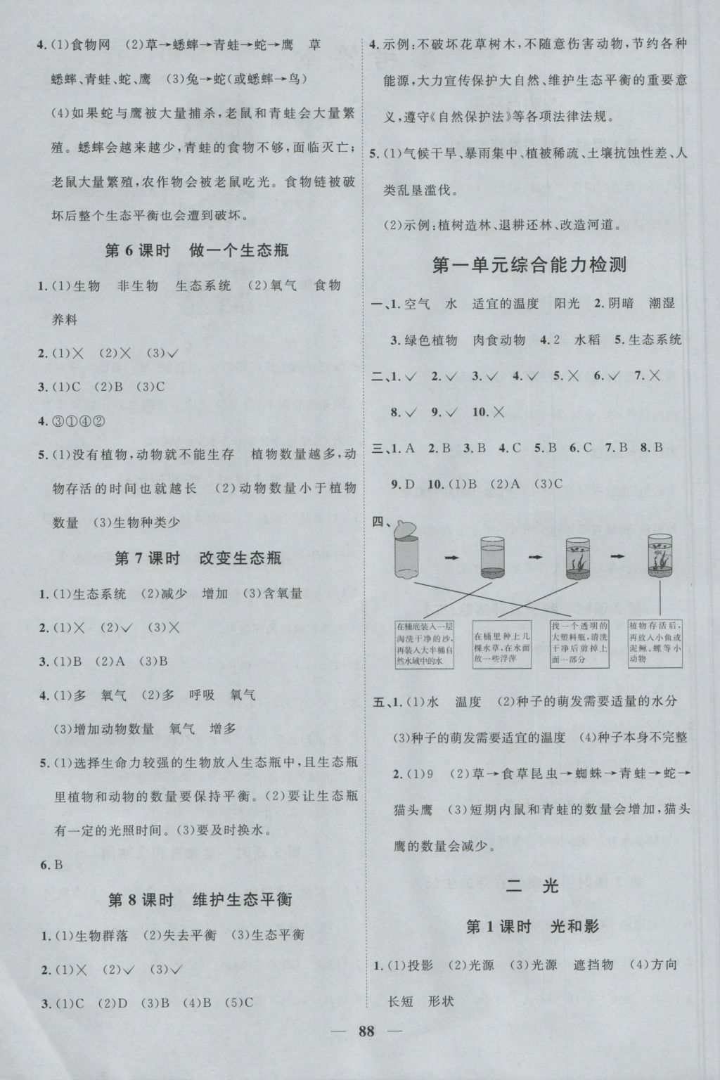 2016年陽(yáng)光課堂課時(shí)優(yōu)化作業(yè)五年級(jí)科學(xué)上冊(cè)教科版 參考答案第2頁(yè)