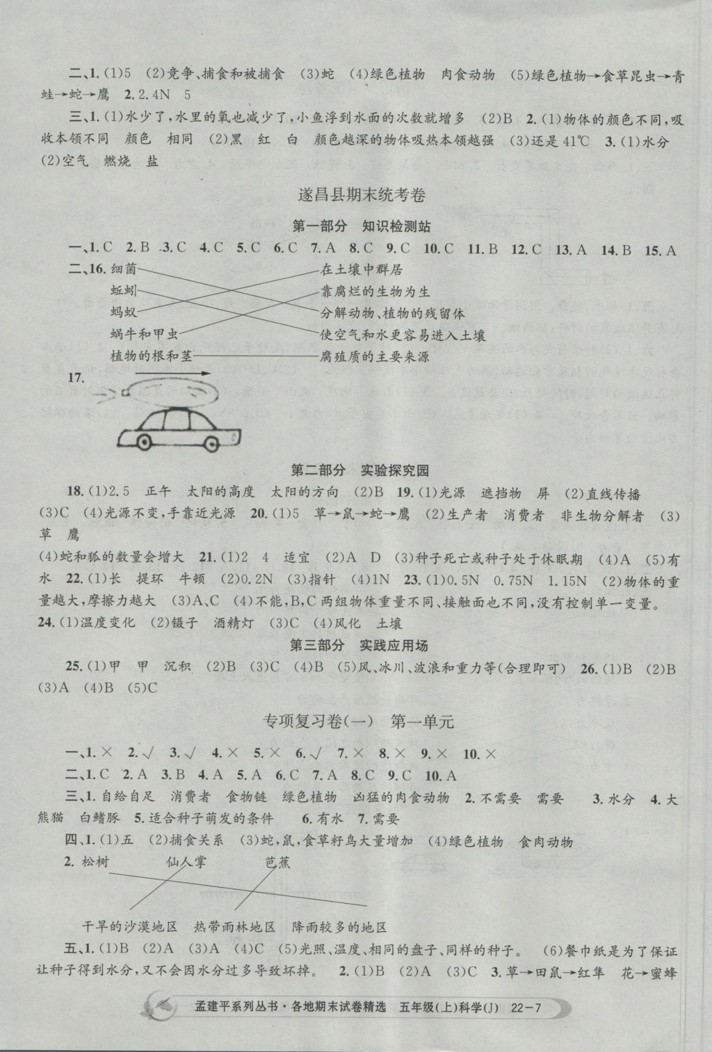 2016年孟建平各地期末試卷精選五年級(jí)科學(xué)上冊(cè)教科版 參考答案第7頁(yè)