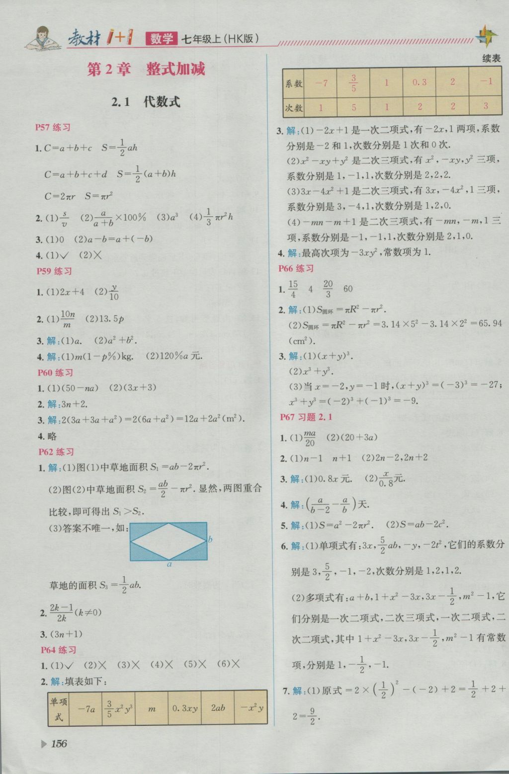 2016年教材1加1七年級數(shù)學(xué)上冊滬科版 參考答案第28頁