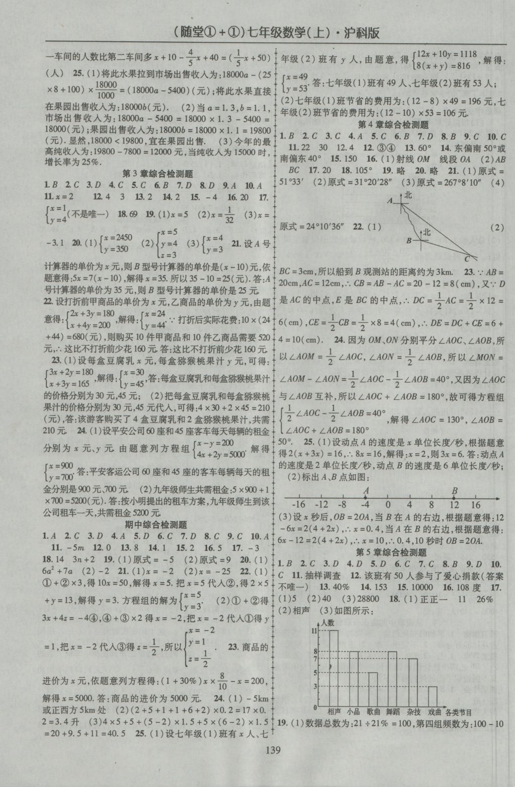 2016年随堂1加1导练七年级数学上册沪科版 参考答案第11页