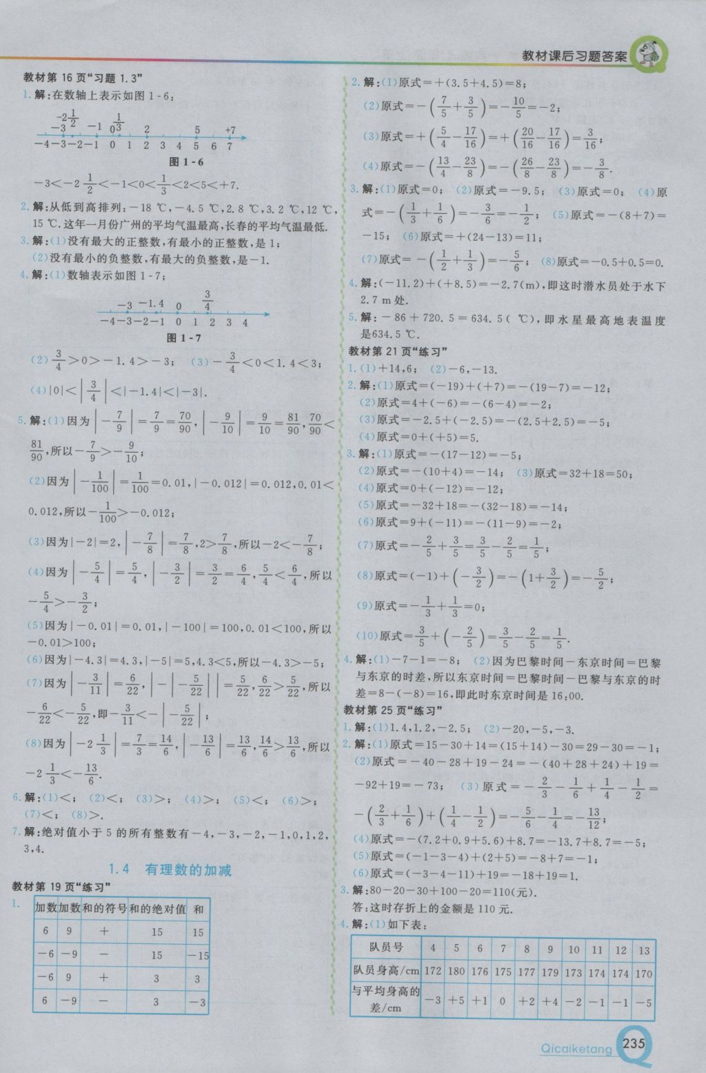 2016年初中一点通七彩课堂七年级数学上册沪科版 参考答案第19页