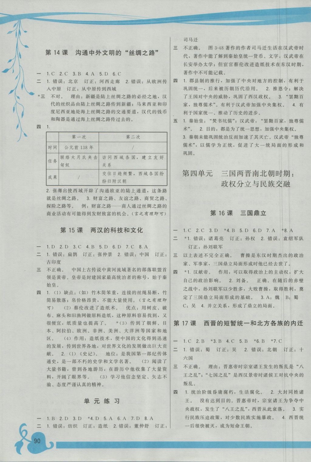 2016年顶尖课课练七年级中国历史上册人教版 参考答案第4页