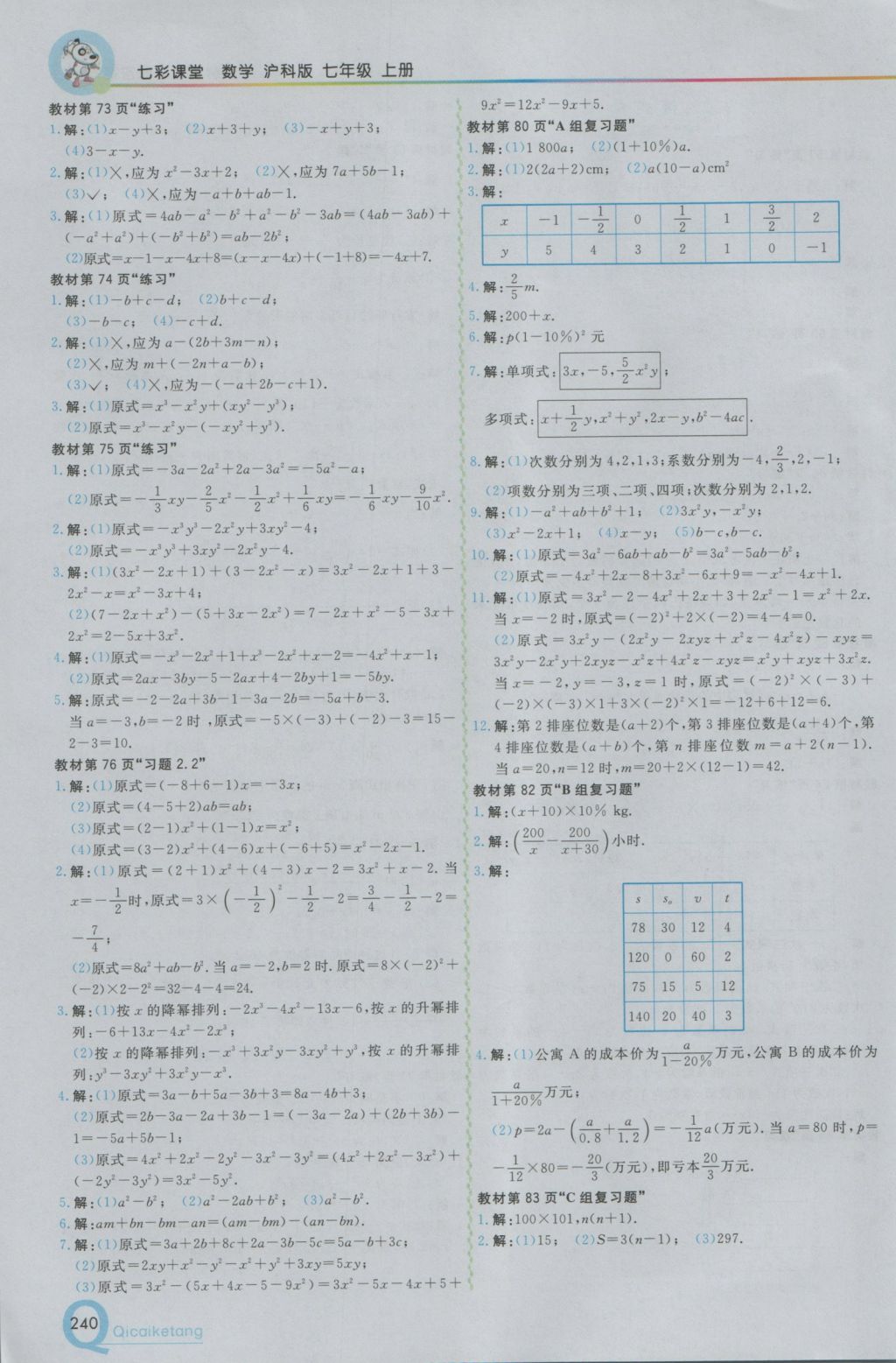 2016年初中一點(diǎn)通七彩課堂七年級(jí)數(shù)學(xué)上冊(cè)滬科版 參考答案第24頁(yè)