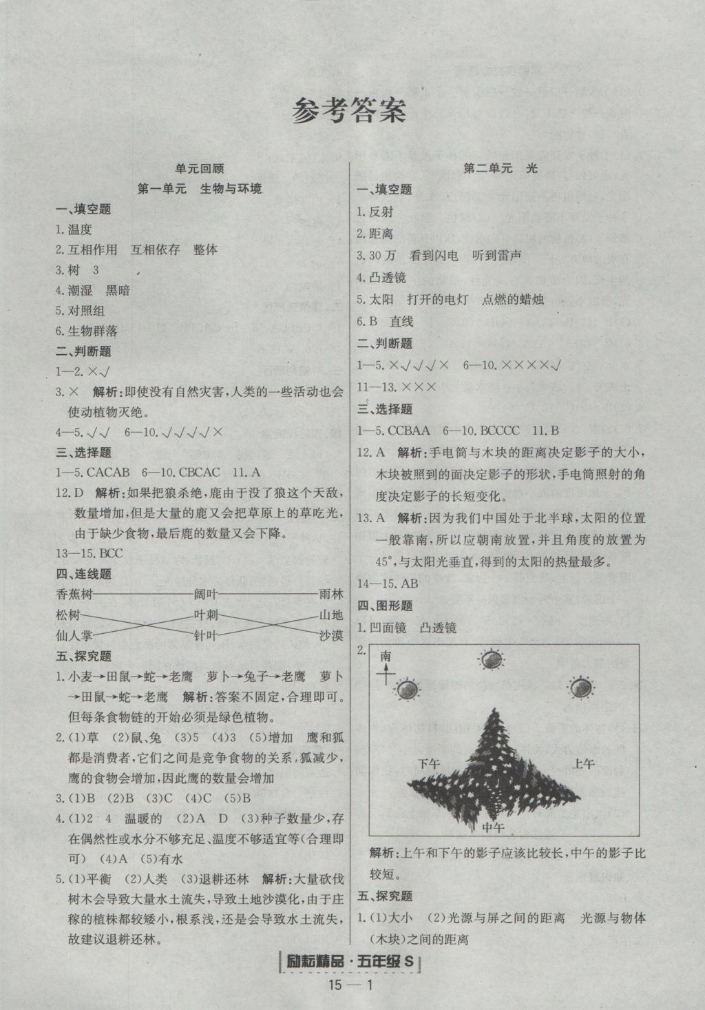 2016年励耘书业浙江期末五年级科学上册教科版 参考答案第1页