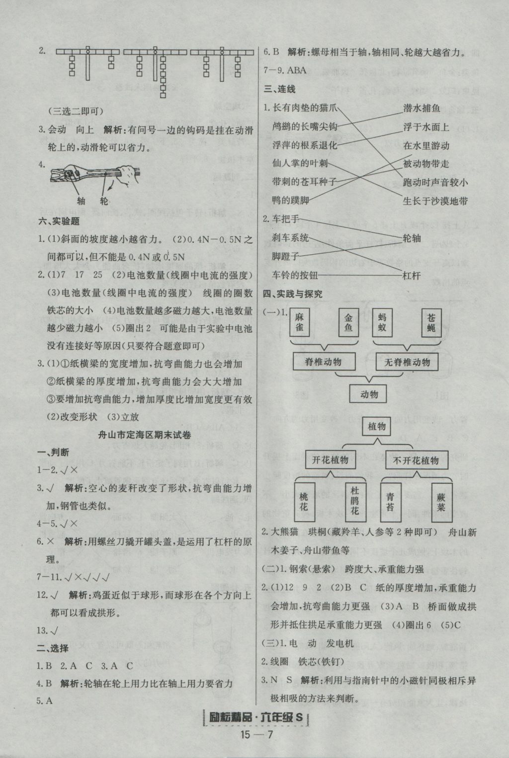 2016年勵(lì)耘書業(yè)浙江期末六年級(jí)科學(xué)上冊(cè)教科版 參考答案第7頁(yè)