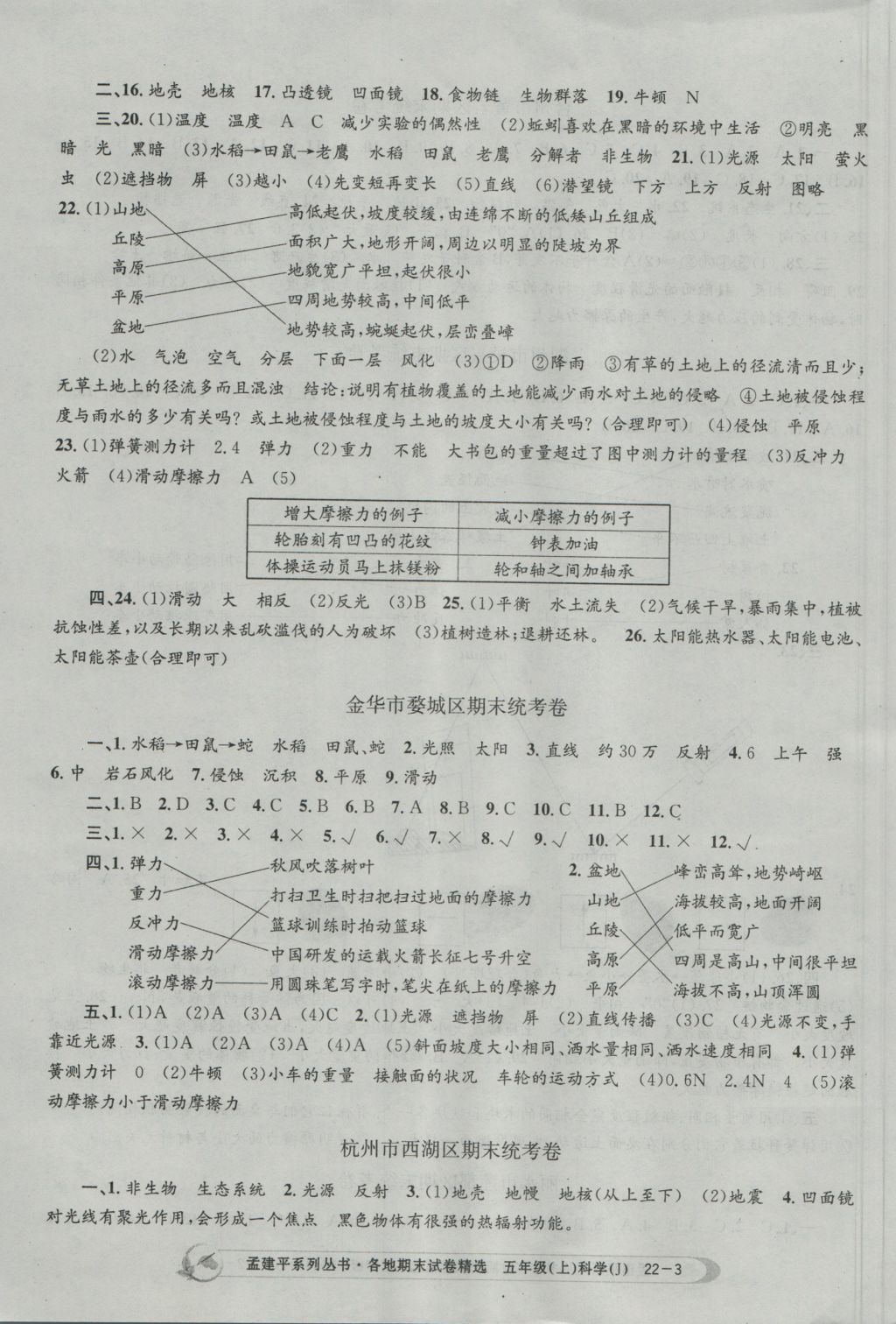 2016年孟建平各地期末試卷精選五年級(jí)科學(xué)上冊(cè)教科版 參考答案第3頁(yè)