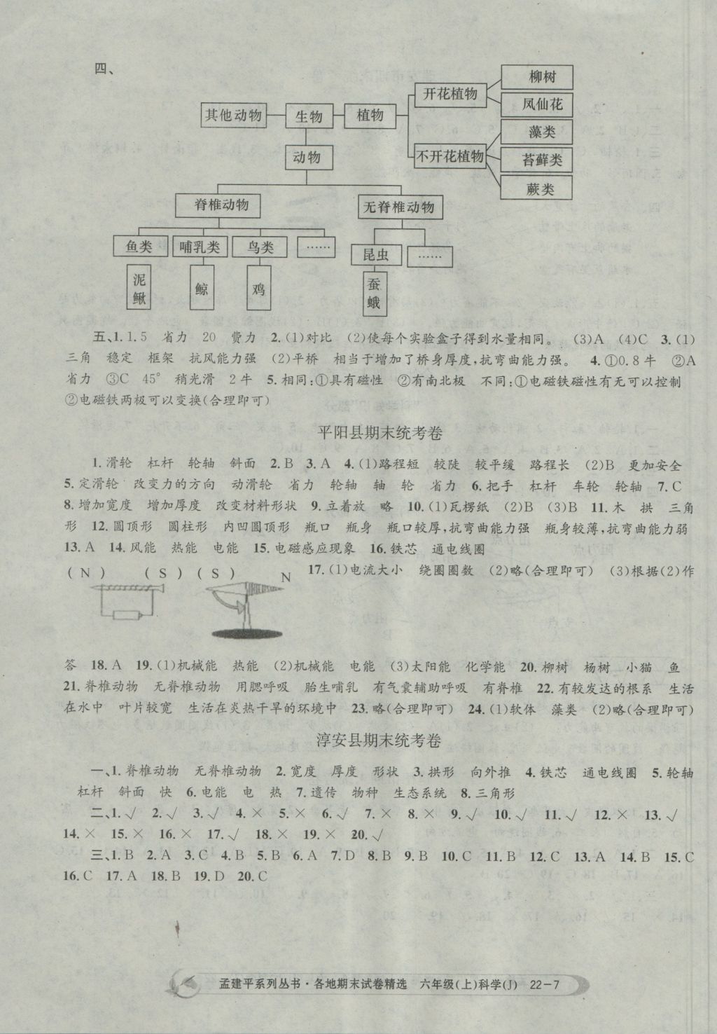 2016年孟建平各地期末試卷精選六年級(jí)科學(xué)上冊(cè)教科版 參考答案第7頁