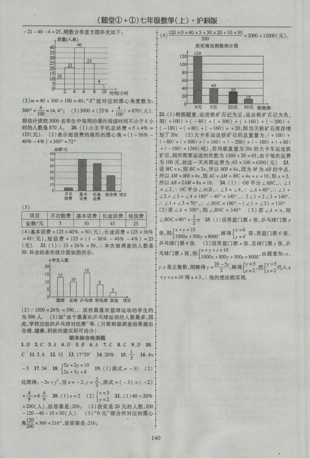 2016年随堂1加1导练七年级数学上册沪科版 参考答案第12页