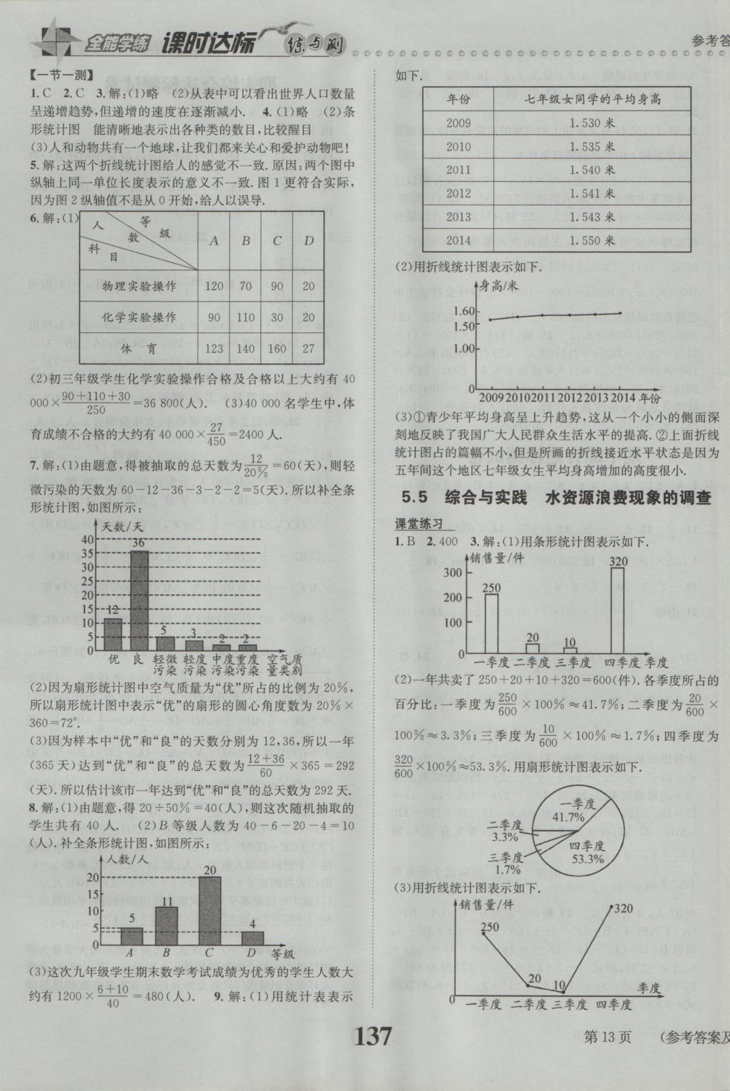 2016年課時(shí)達(dá)標(biāo)練與測七年級數(shù)學(xué)上冊滬科版 參考答案第13頁