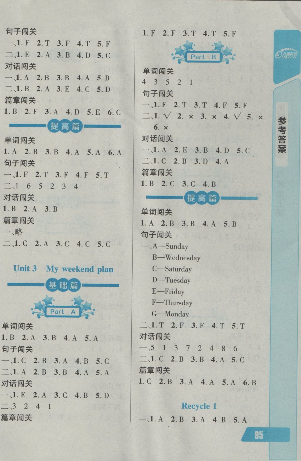 2016年长江全能学案英语听力训练六年级上册人教版 参考答案第28页