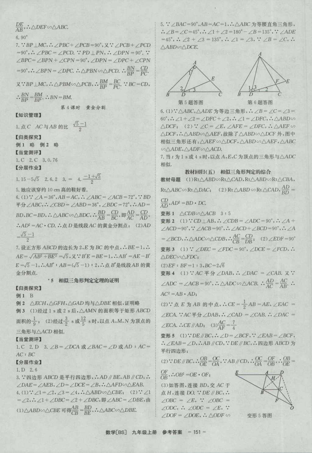 2016年全效学习九年级数学上册北师大版 参考答案第37页