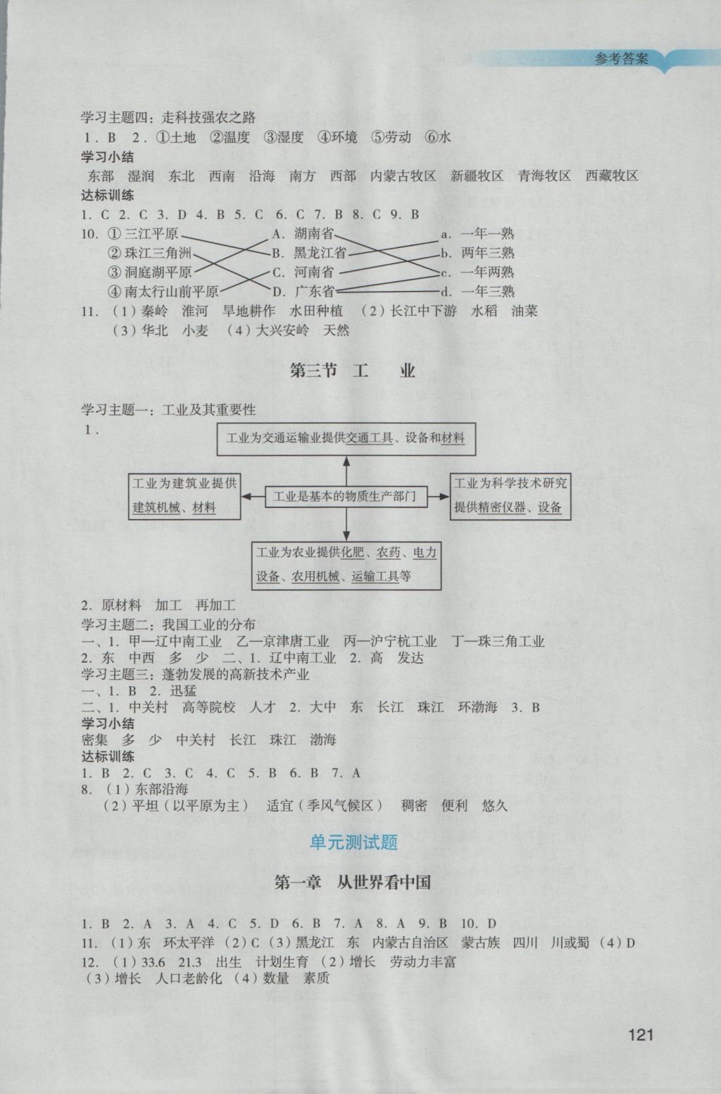 2016年陽光學(xué)業(yè)評價八年級地理上冊人教版 參考答案第8頁