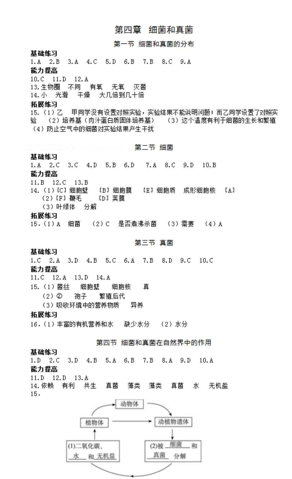 2016年知识与能力训练八年级生物上册人教版 参考答案第6页