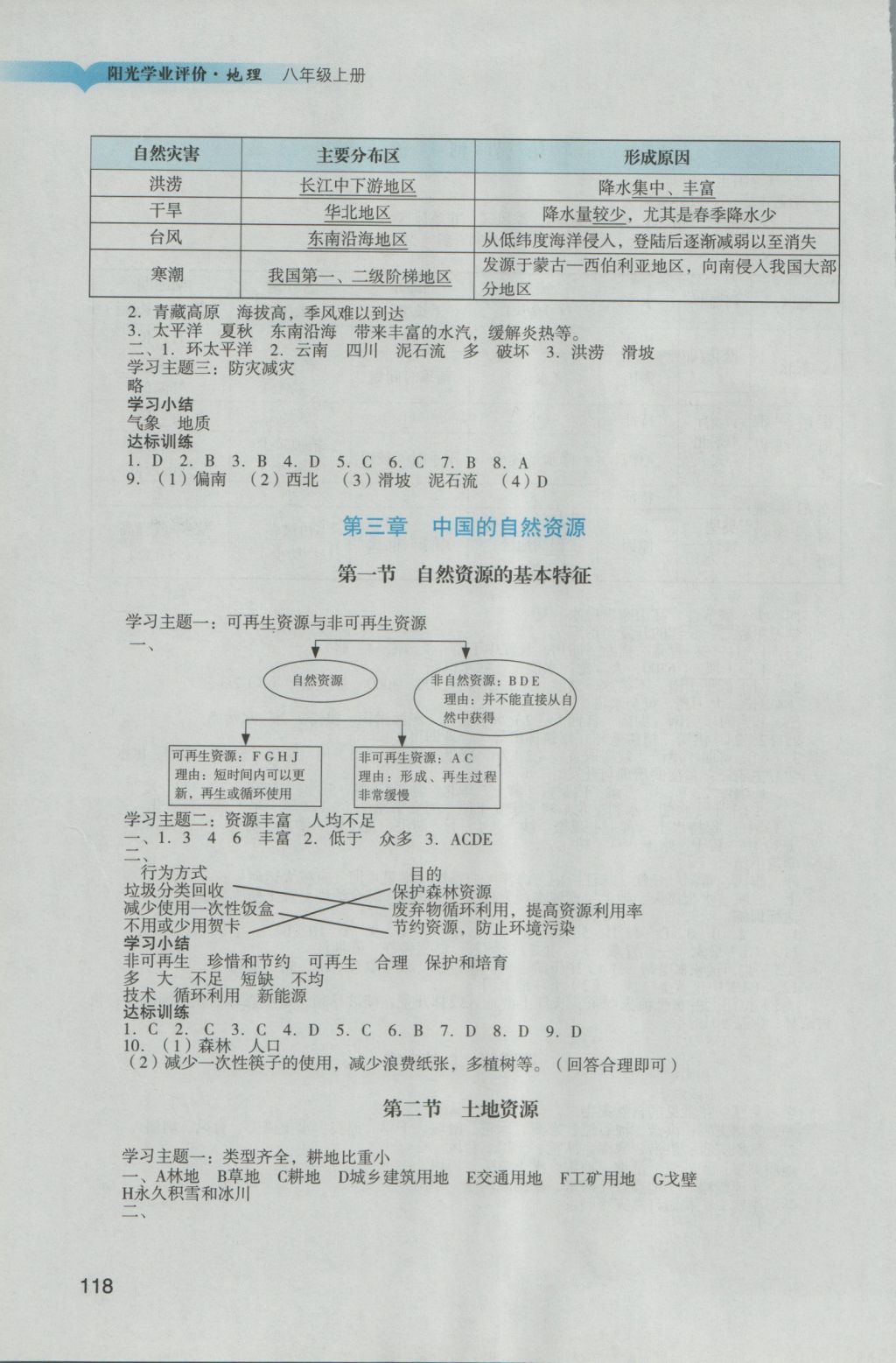 2016年陽(yáng)光學(xué)業(yè)評(píng)價(jià)八年級(jí)地理上冊(cè)人教版 參考答案第5頁(yè)