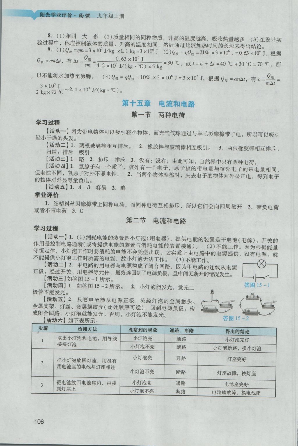 2016年陽光學(xué)業(yè)評價九年級物理上冊人教版 參考答案第4頁