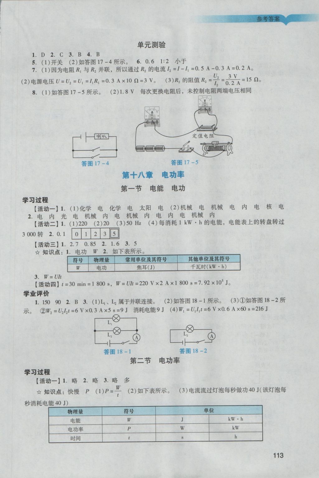 2016年阳光学业评价九年级物理上册人教版 参考答案第11页