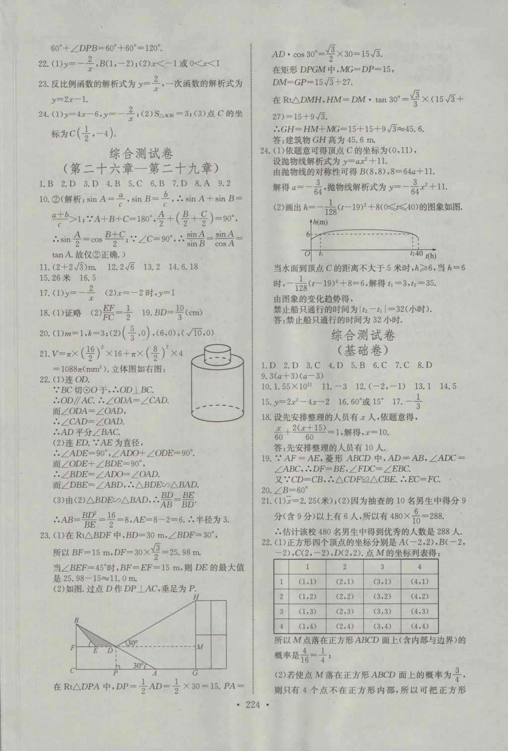 2016年長江全能學(xué)案同步練習(xí)冊九年級數(shù)學(xué)全一冊人教版 參考答案第30頁