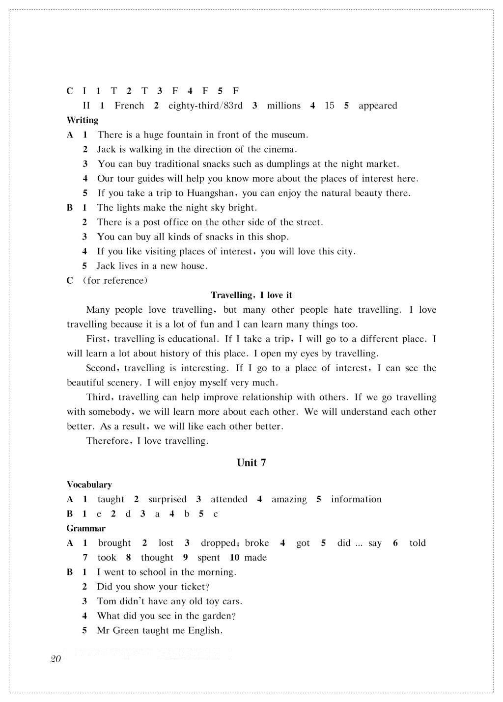 2016年知識與能力訓(xùn)練七年級英語上冊滬教版 參考答案第20頁