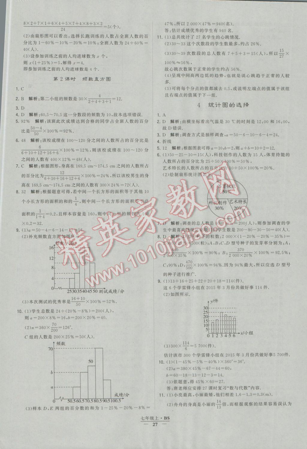 2016年经纶学典学霸七年级数学上册北师大版 参考答案第27页