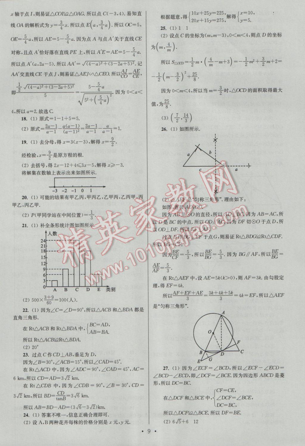 2017年江蘇13大市中考試卷與標(biāo)準(zhǔn)模擬優(yōu)化38套數(shù)學(xué)A版 參考答案第9頁