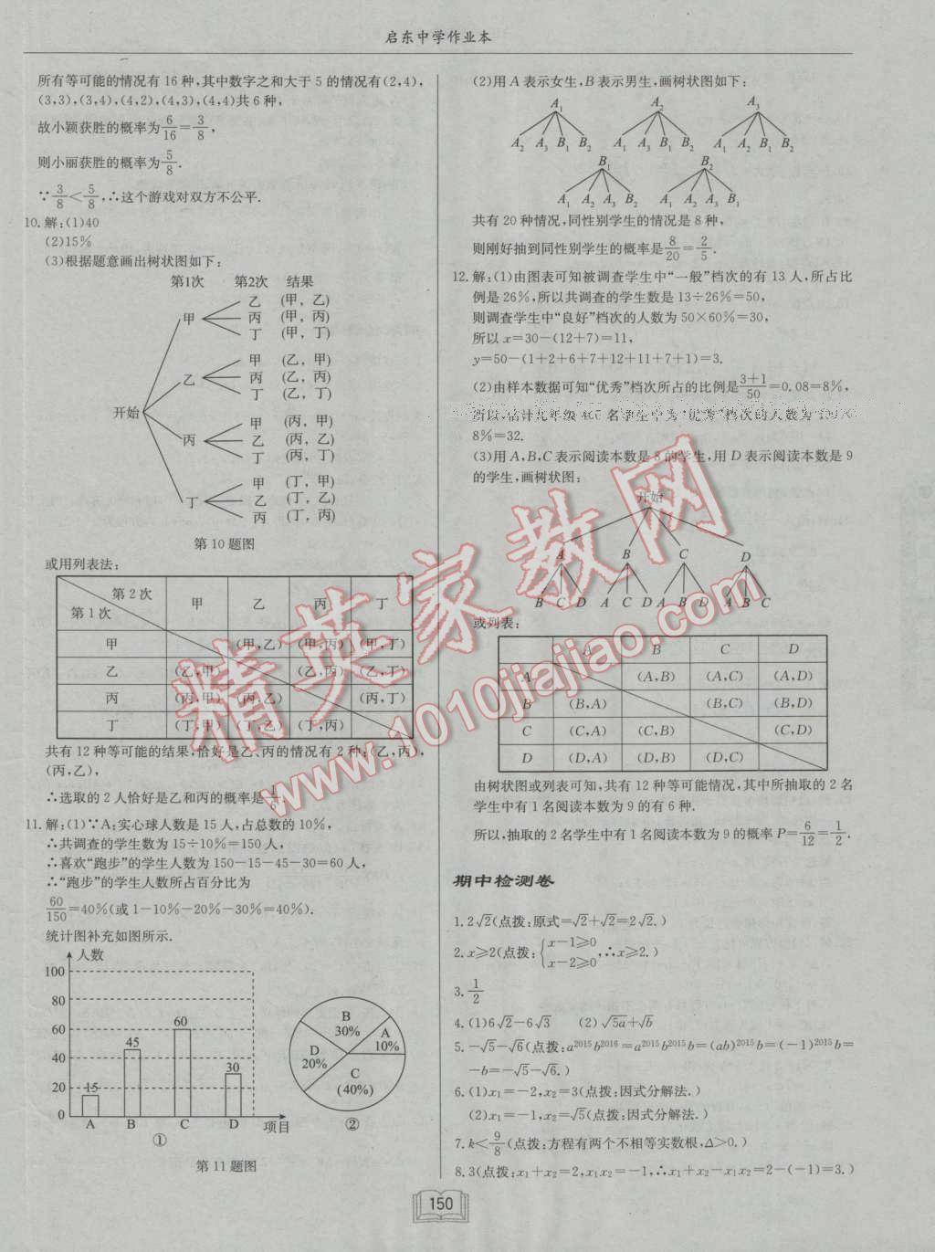 2016年啟東中學(xué)作業(yè)本九年級(jí)數(shù)學(xué)上冊(cè)華師大版 參考答案第26頁(yè)