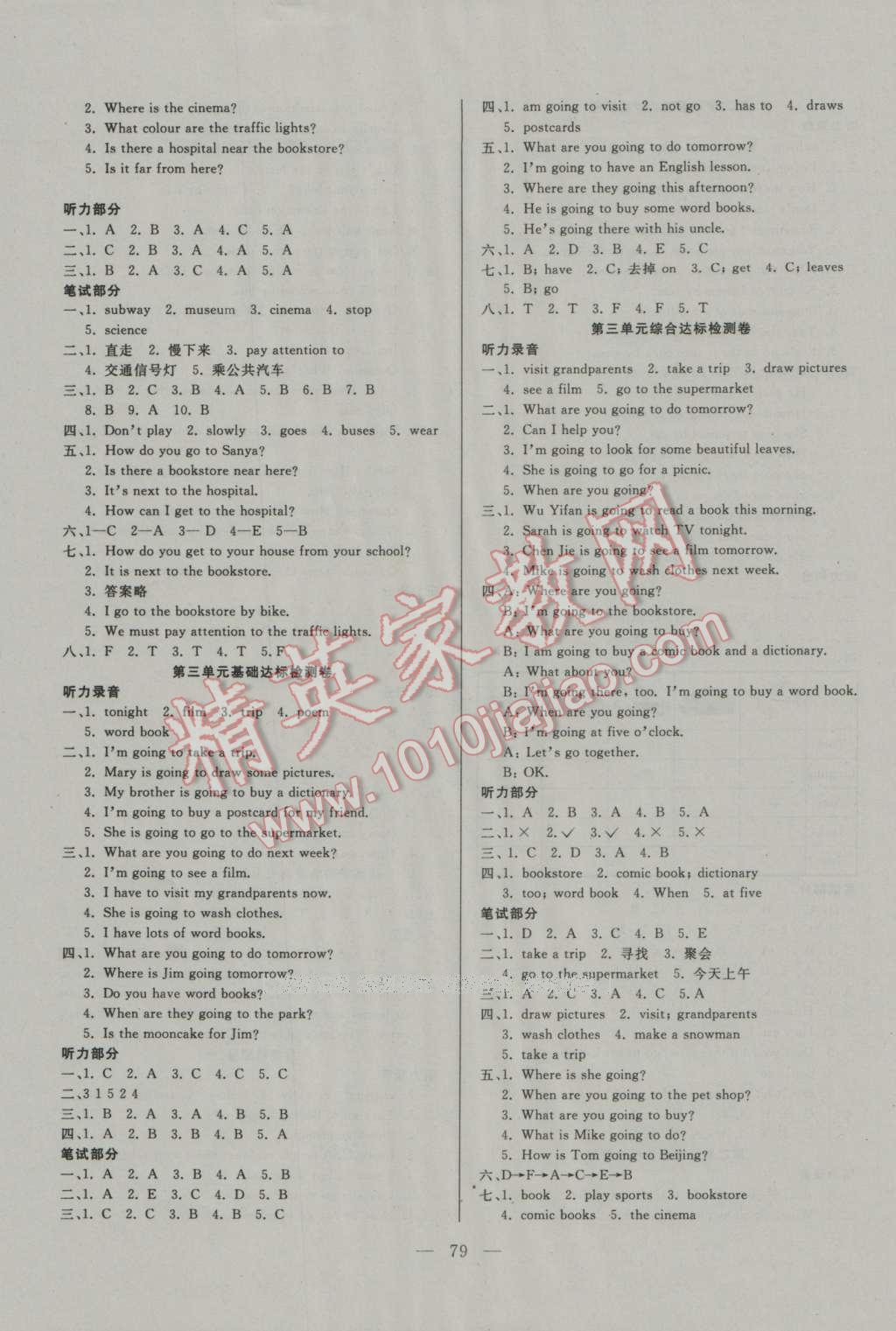 2016年同步檢測(cè)卷六年級(jí)英語(yǔ)上冊(cè)人教版 參考答案第3頁(yè)