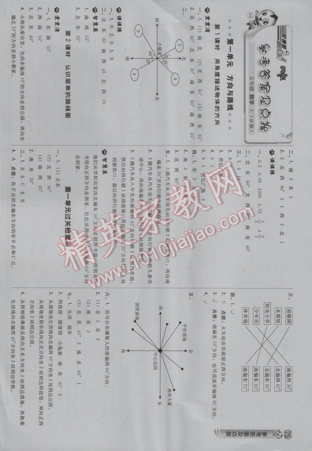 2016年綜合應用創(chuàng)新題典中點五年級數(shù)學上冊冀教版 參考答案第1頁