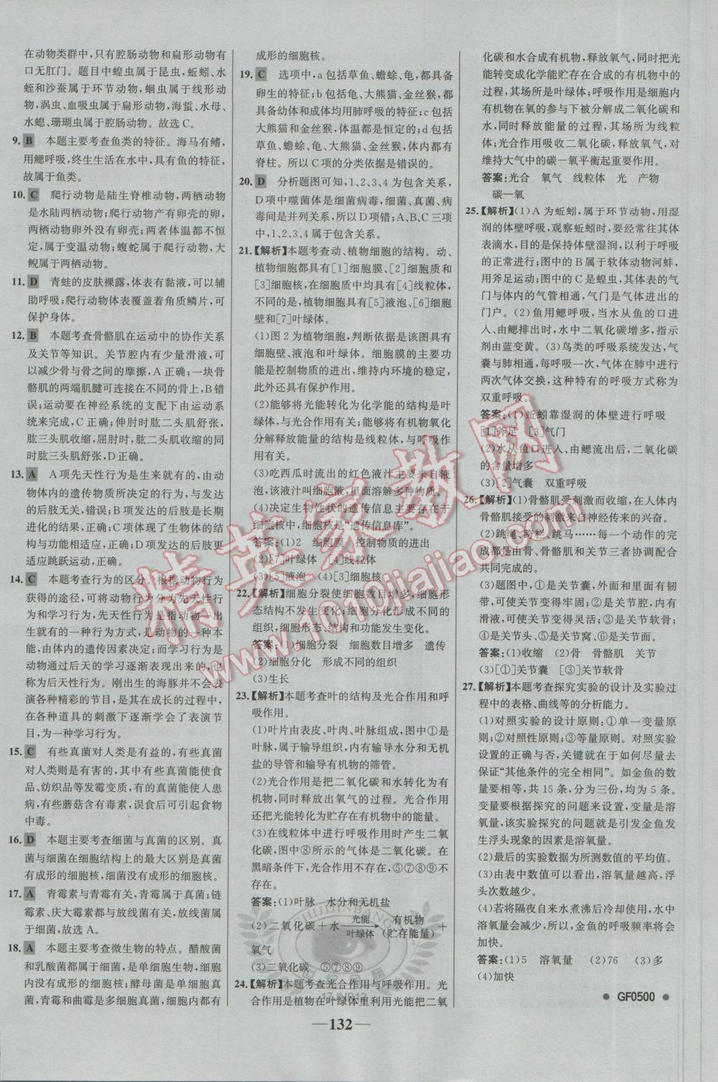 2016年世紀(jì)金榜金榜學(xué)案七年級(jí)生物上冊(cè)濟(jì)南版 參考答案第32頁