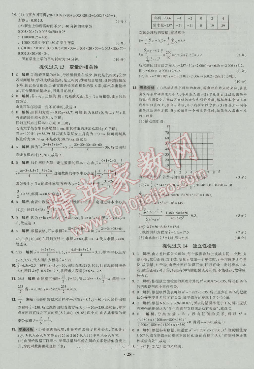 经纶学典黑白题高中数学6必修3选修1-2选修2-2选修2-3 参考答案第28页