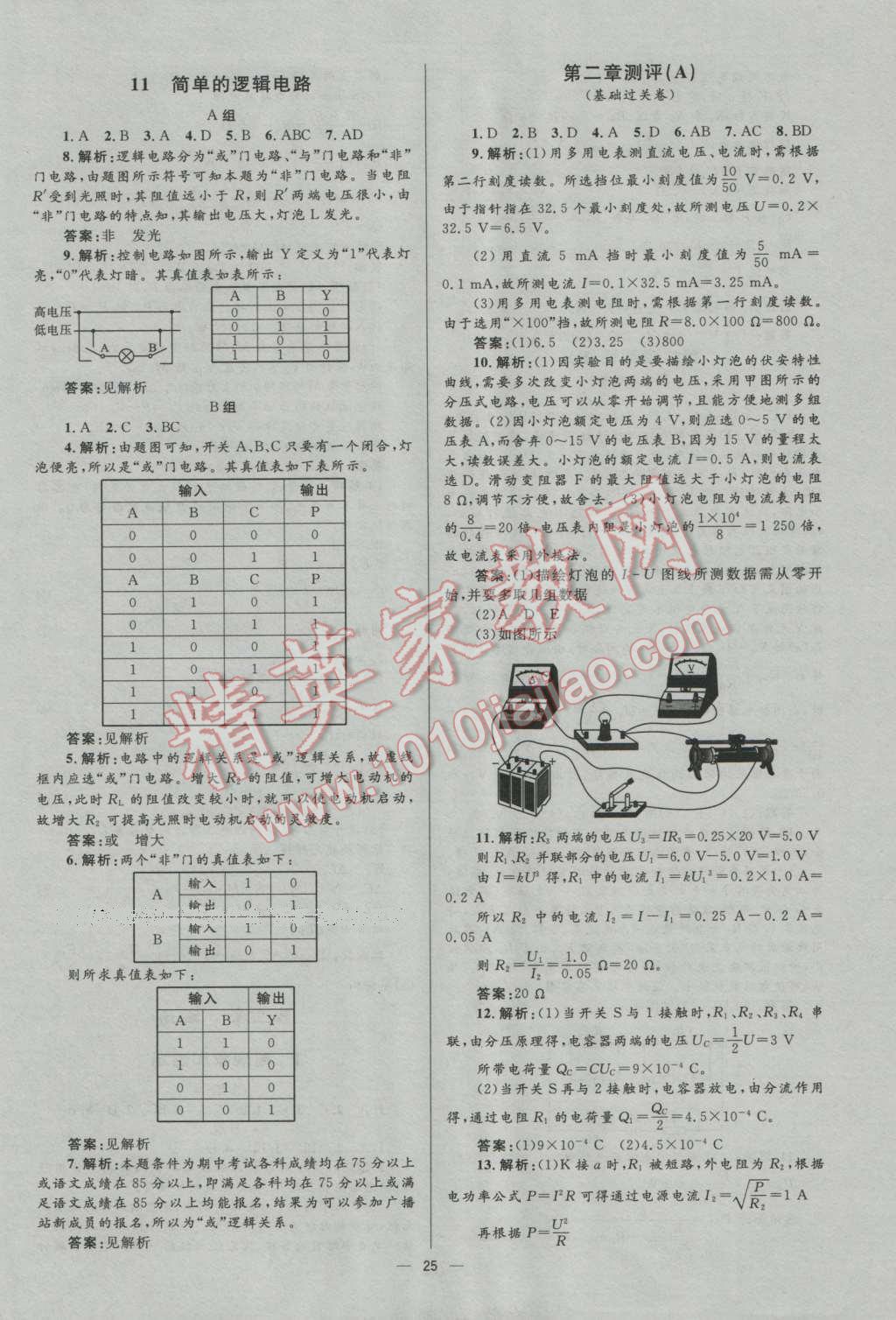 高中同步測控優(yōu)化設(shè)計物理選修3-1人教版市場版 參考答案第25頁