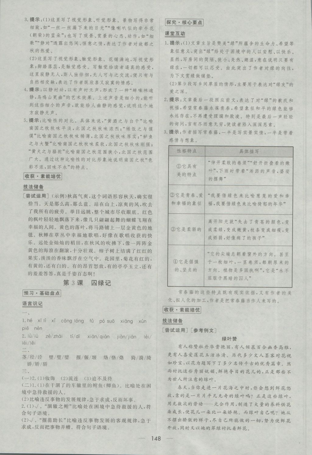 新課標(biāo)同步課堂優(yōu)化指導(dǎo)語文必修2人教版 參考答案第4頁