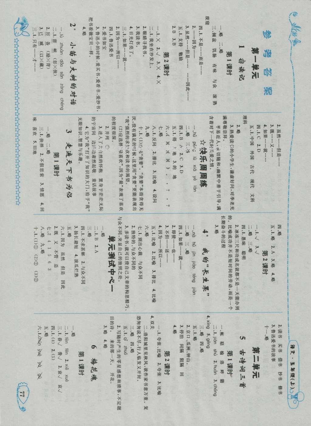 2016年天天100分優(yōu)化作業(yè)本五年級(jí)語(yǔ)文上冊(cè)人教版 參考答案第1頁(yè)