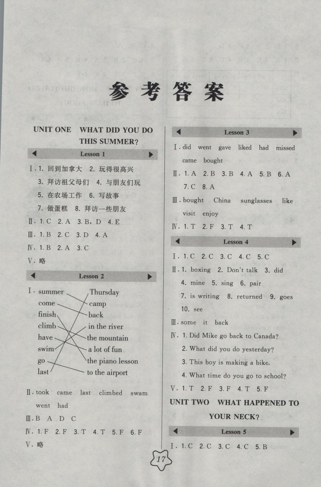 2016年北大绿卡六年级英语上册北京课改版 参考答案第1页