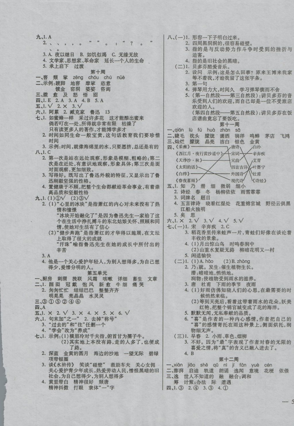 2016年小學(xué)周周大考卷六年級語文上冊人教版 參考答案第5頁