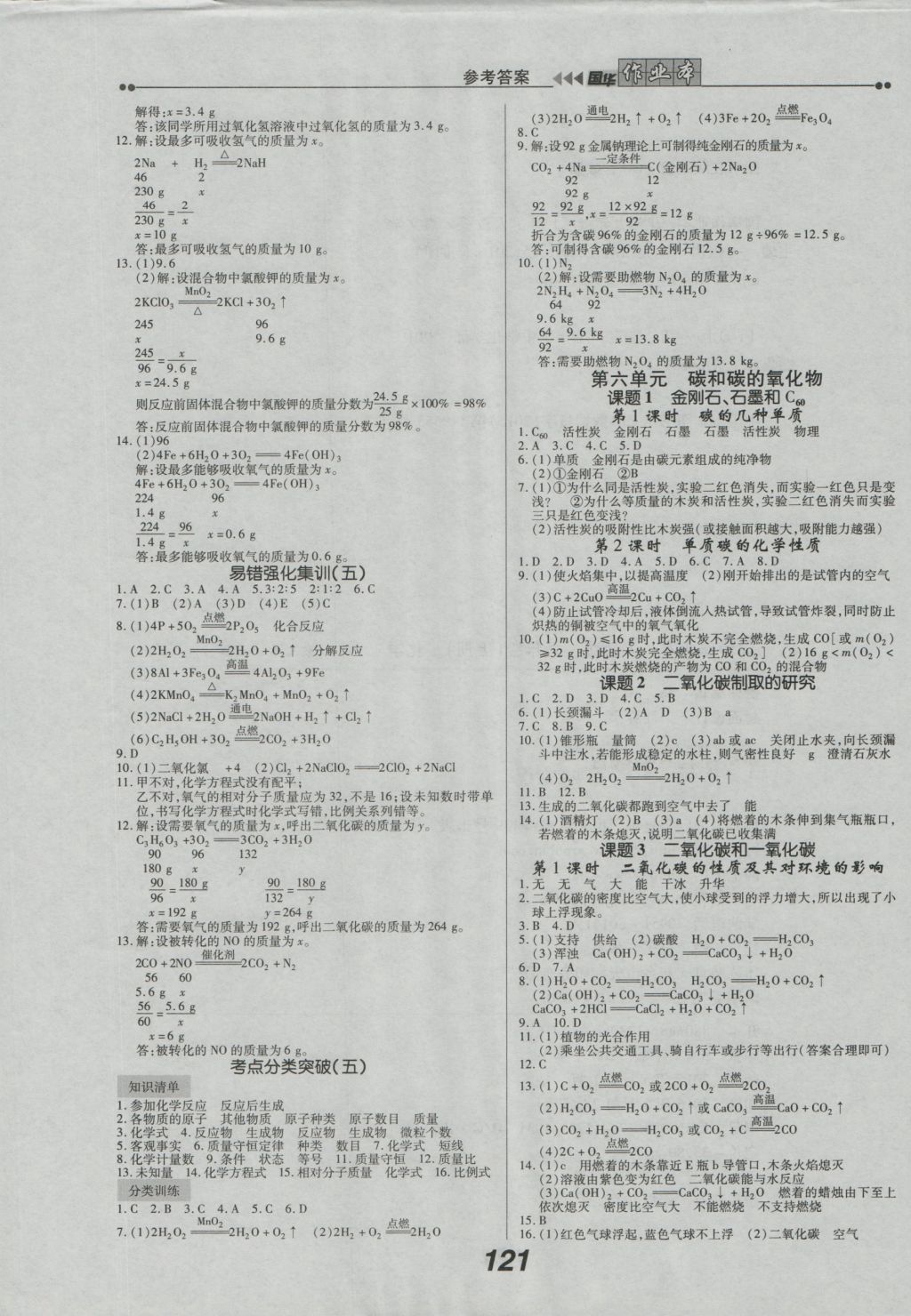 2016年国华作业本九年级化学上册人教版 参考答案第5页