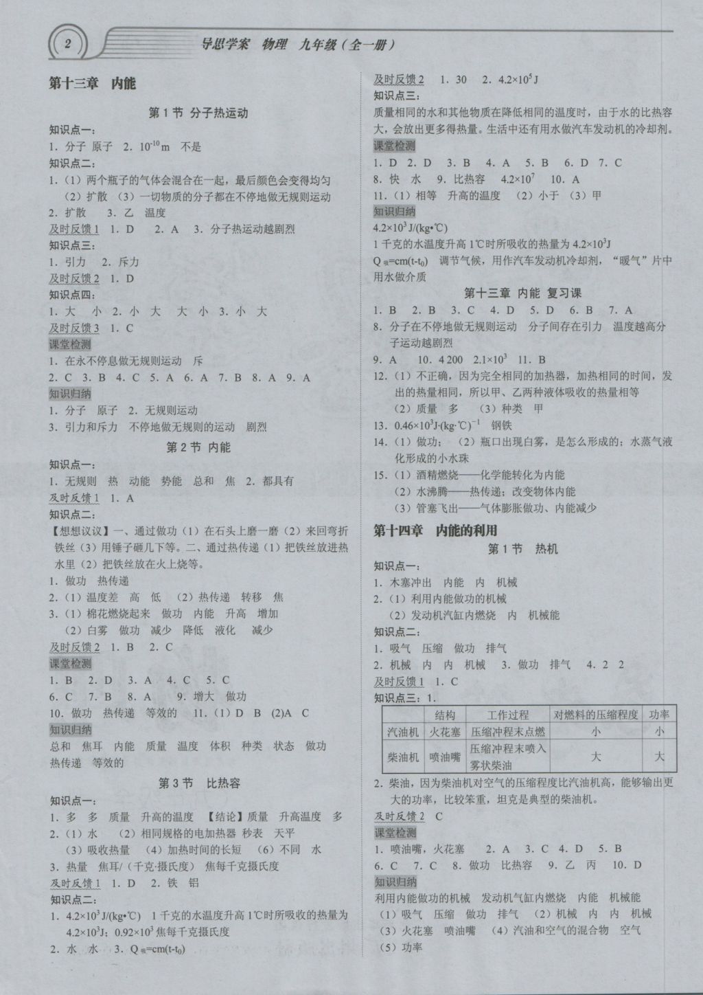 2016年导思学案九年级物理全一册 参考答案第1页