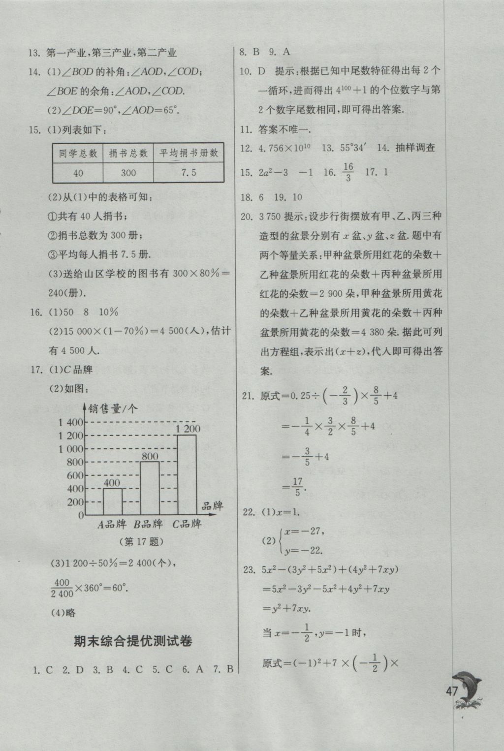 2016年實(shí)驗(yàn)班提優(yōu)訓(xùn)練七年級(jí)數(shù)學(xué)上冊(cè)蘇科版 參考答案第47頁