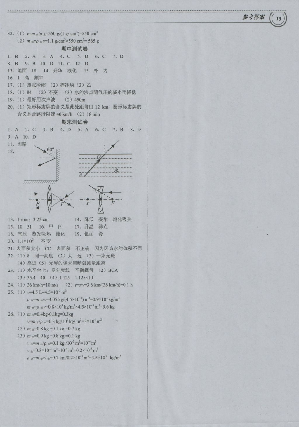 2016年导思学案八年级物理上册 参考答案第14页