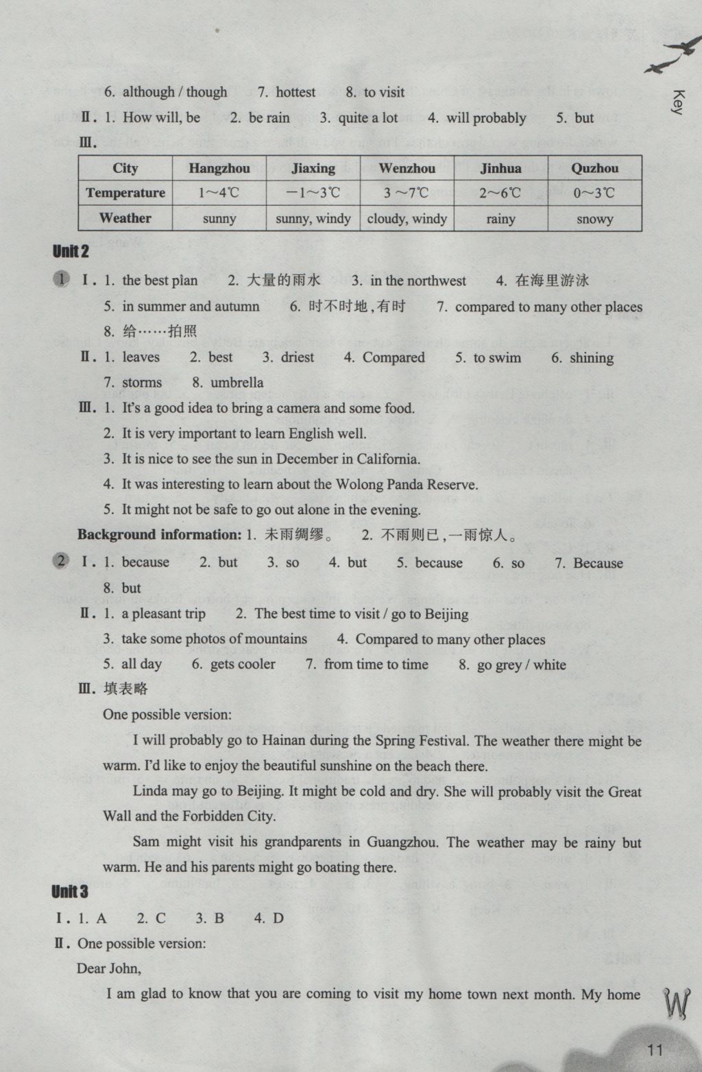 2016年作业本八年级英语上册外研版浙江教育出版社 参考答案第11页