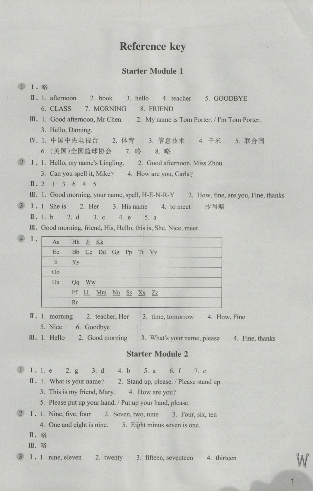 2016年作業(yè)本七年級(jí)英語上冊外研版浙江教育出版社 參考答案第1頁