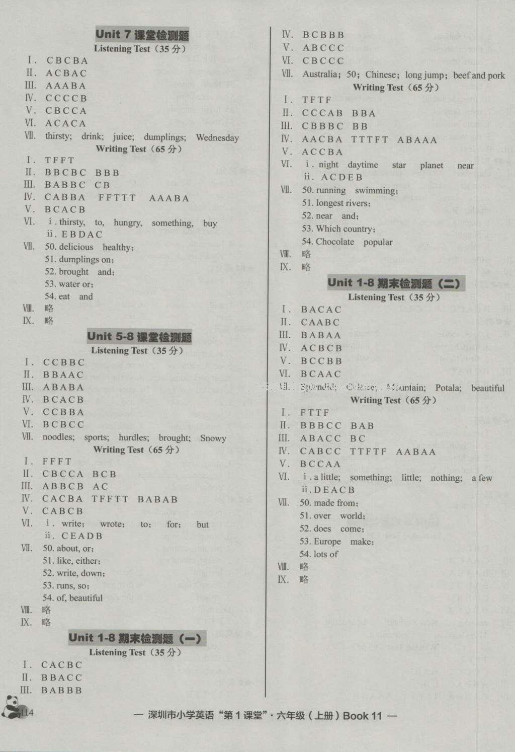 2016年深圳市小學(xué)第1課堂六年級(jí)英語上冊(cè)滬教版 參考答案第5頁