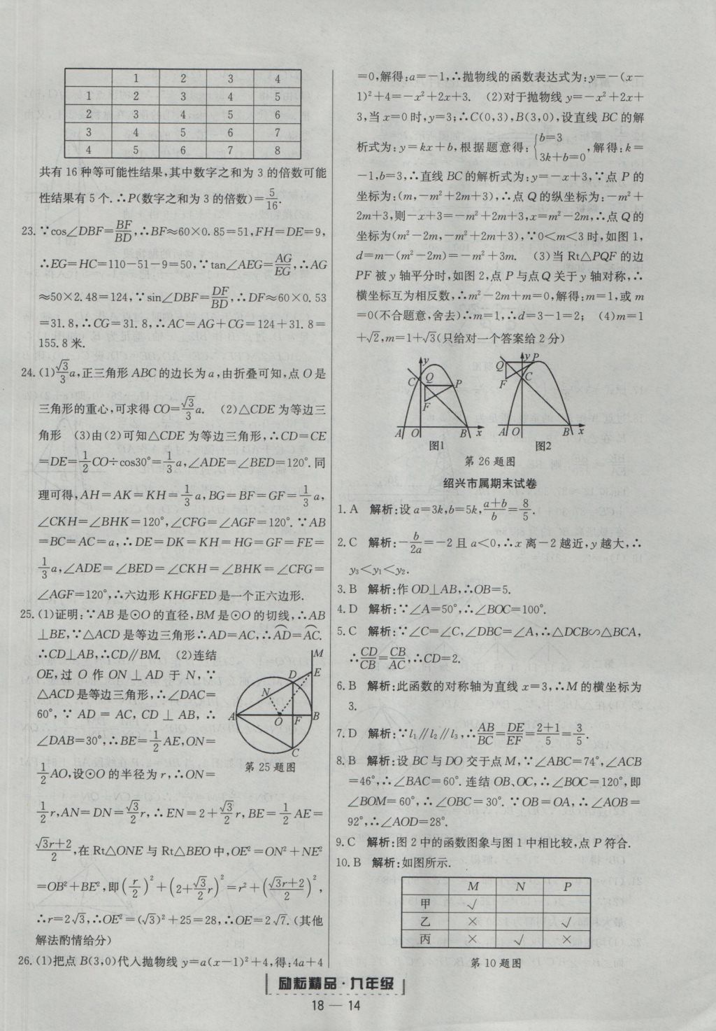 2016年勵(lì)耘書業(yè)浙江期末九年級(jí)數(shù)學(xué)上冊(cè)浙教版 參考答案第14頁