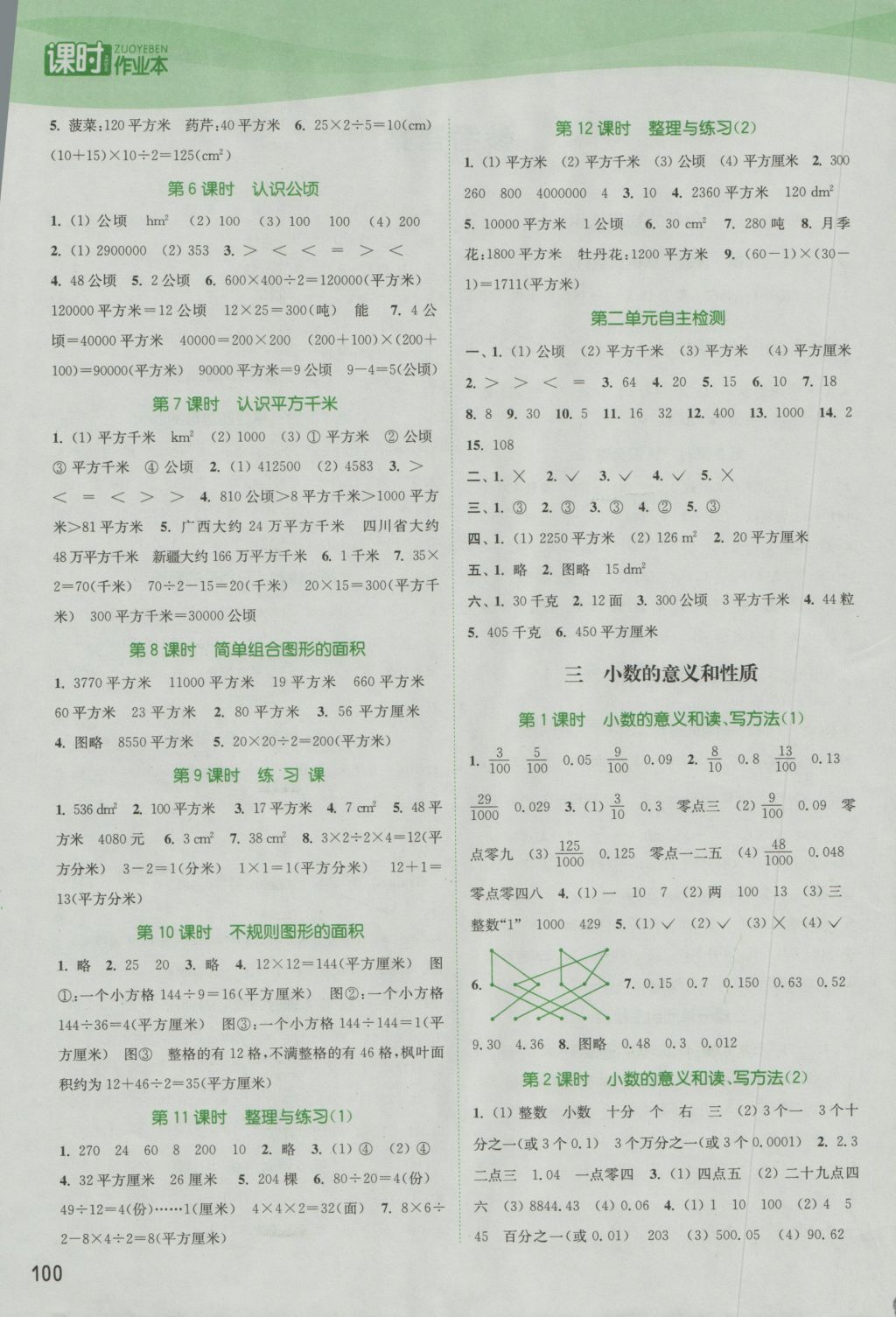 2016年通城学典课时作业本五年级数学上册苏教版江苏专用 参考答案第2页