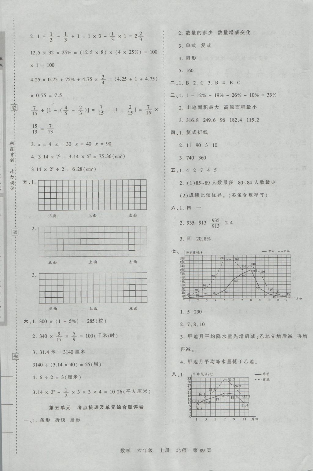 2016年王朝霞考點(diǎn)梳理時(shí)習(xí)卷六年級(jí)數(shù)學(xué)上冊(cè)北師大版 參考答案第5頁(yè)
