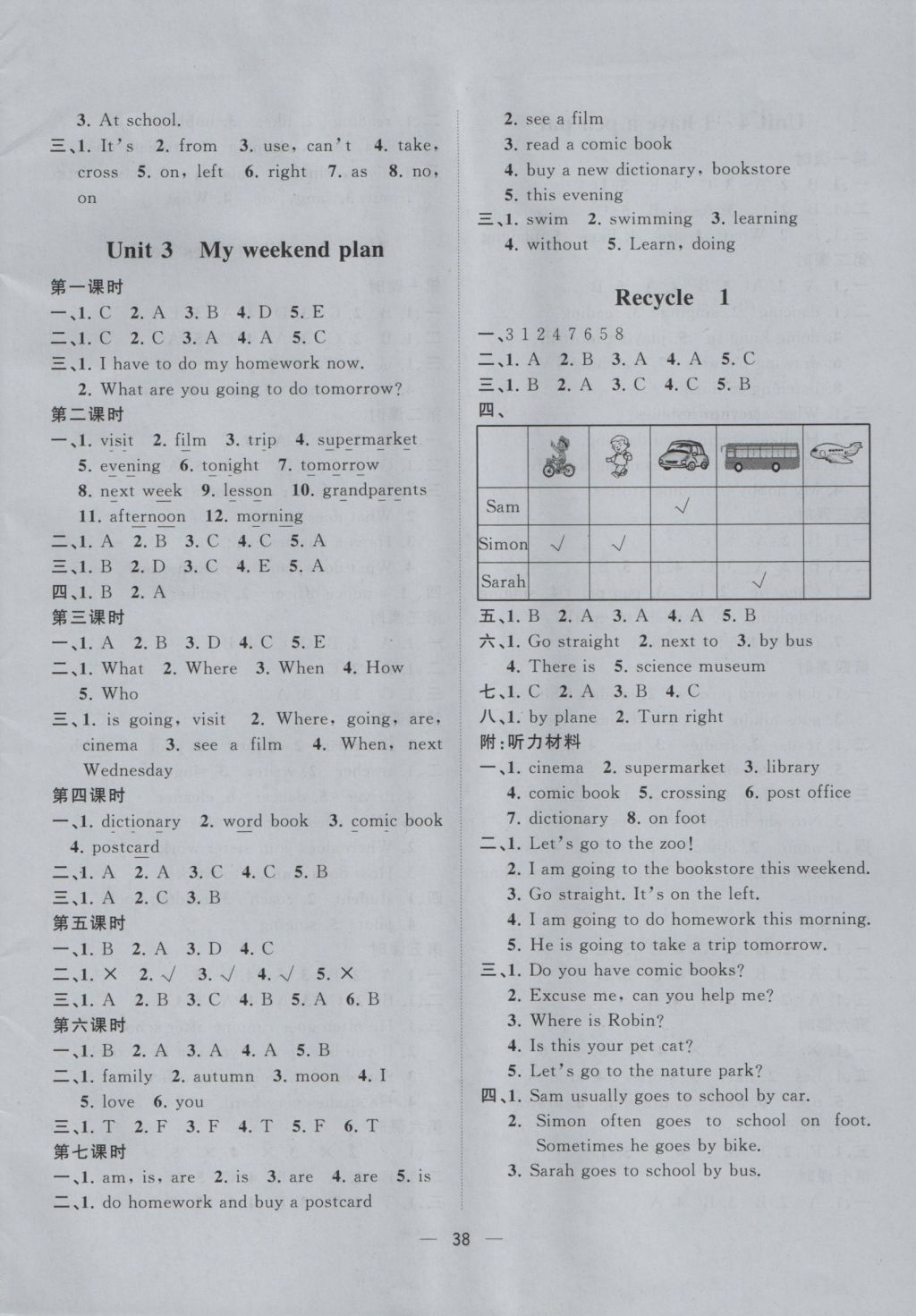 2016年课课优课堂小作业六年级英语上册人教版 参考答案第2页