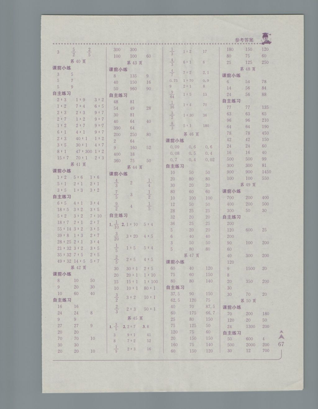 2016年黃岡小狀元口算速算練習(xí)冊六年級數(shù)學(xué)上冊北師大版廣東 參考答案第5頁