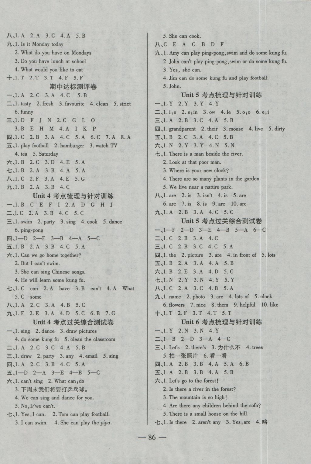 2016年奪冠金卷考點(diǎn)梳理全優(yōu)卷五年級(jí)英語上冊(cè)人教版 參考答案第2頁