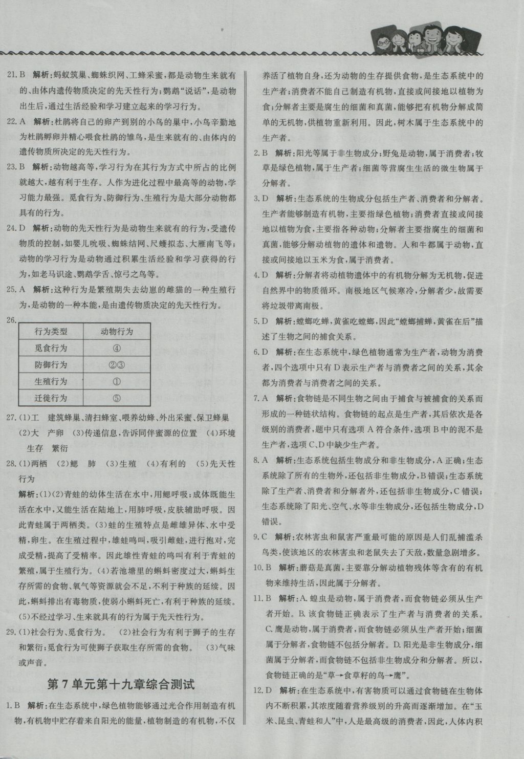 2016年尖子生課課練八年級(jí)生物上冊(cè)江蘇版 參考答案第24頁(yè)