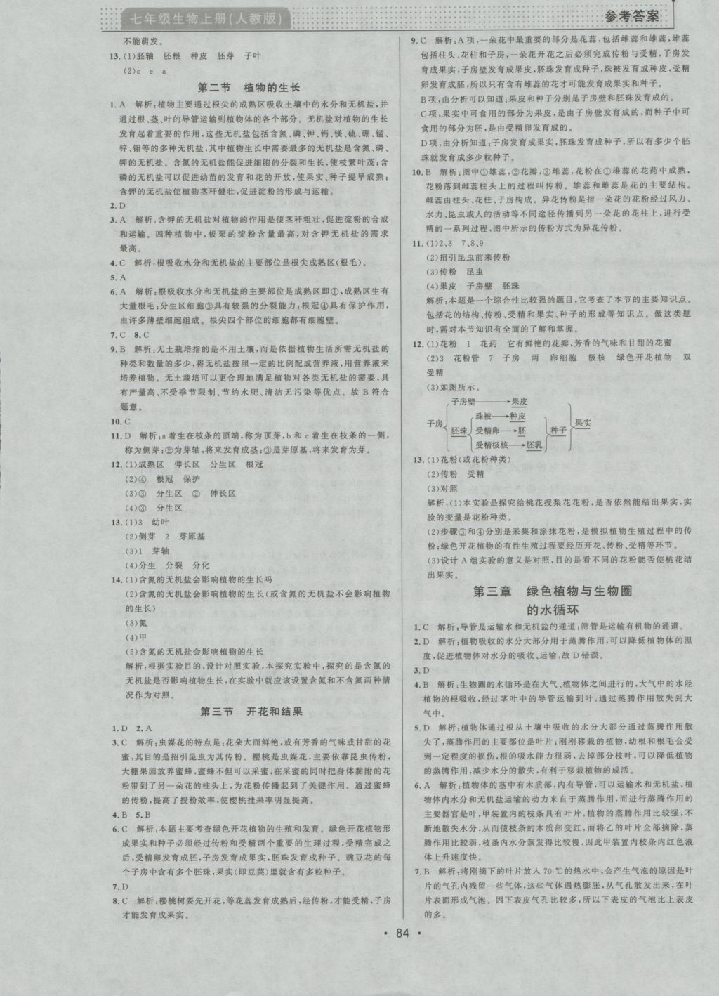 2016年99加1活頁卷七年級(jí)生物學(xué)上冊人教版 參考答案第8頁