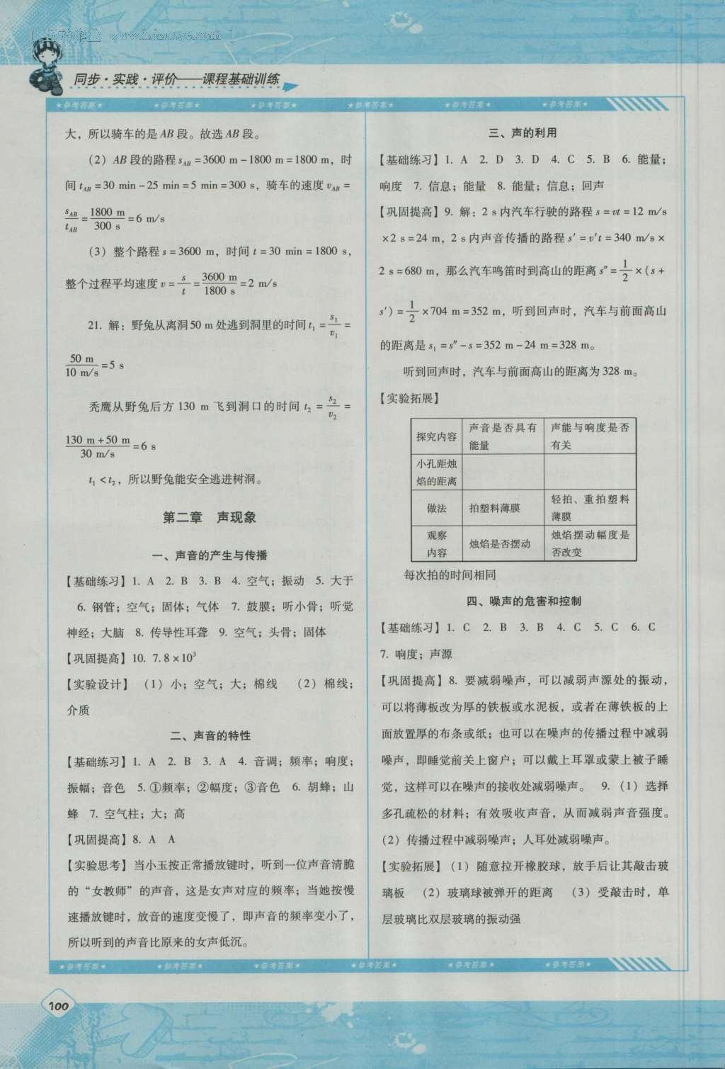 2016年課程基礎(chǔ)訓(xùn)練八年級物理上冊湖南少年兒童出版社 參考答案第2頁